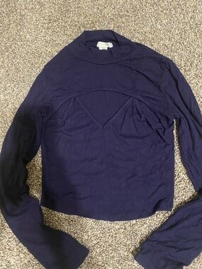 Bozzolo Navy Long Sleeve Ribbed Top